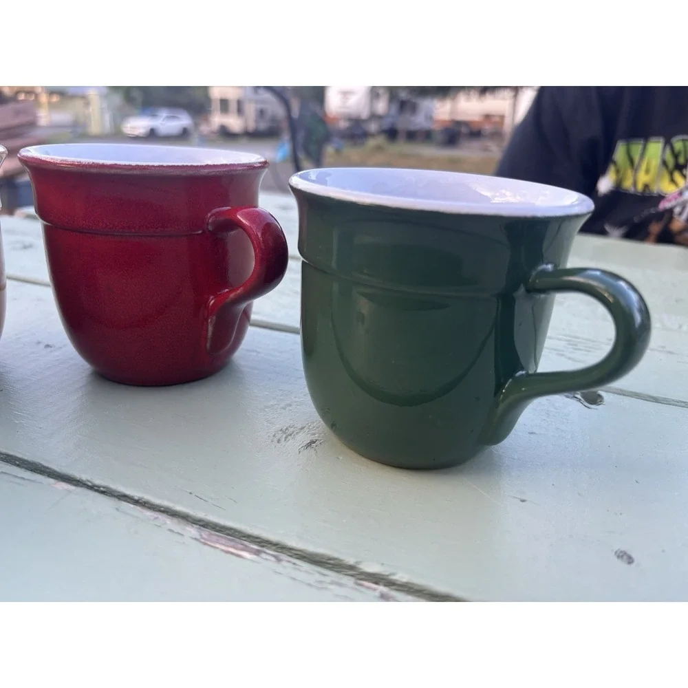 Emile Henry France 8712 Set 4 Mugs Red Blue Green Yellow Pottery - Picture 3 of 7